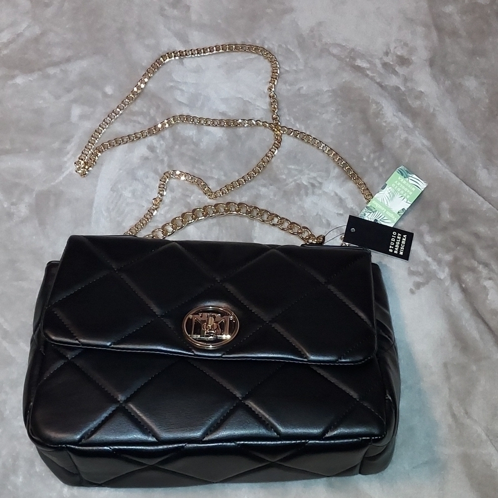 Badgley Mischka studio quilted vegan leather black bag